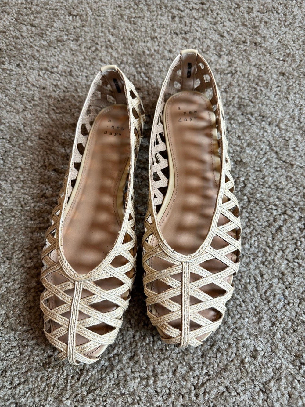 a new day Cream Woven Peep-Toe Flats